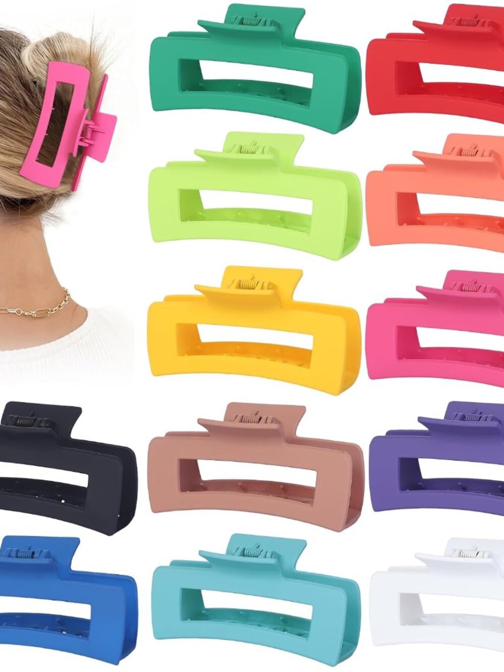 4.1 Inch Jumbo Claw Clips for Thick Hair - 12 Pcs Square Hair Accessories for Wo